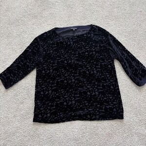 Eileen Fisher Velvet Burnout Top Womens XS Navy Blue Silk Blend Whimsigoth Witch